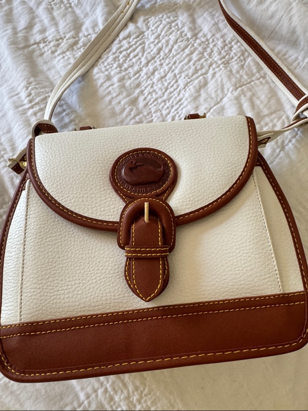 Dooney & Bourke White and Brown Pebbled Leather Crossbody